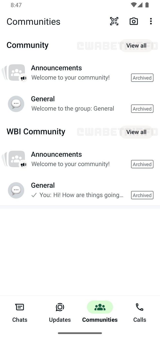 nova interface de comunidades para o whatsapp