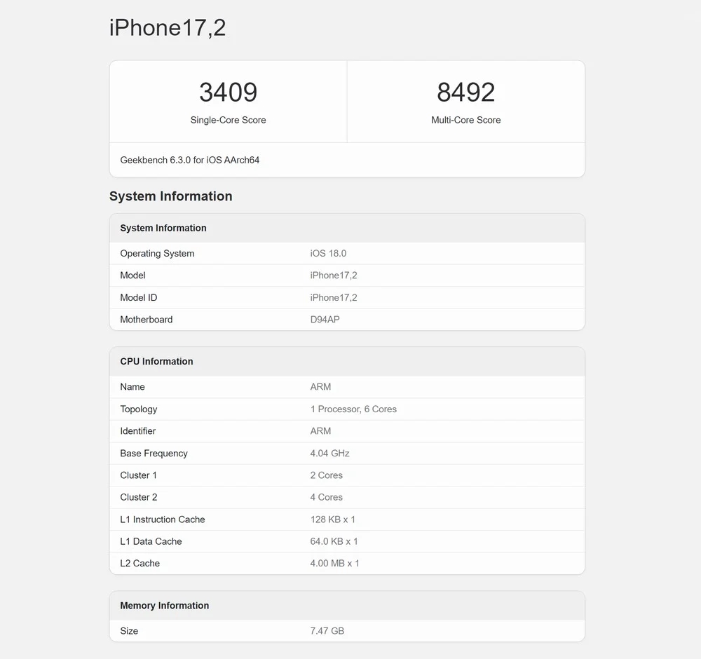 apple a18 pro teste benchmark