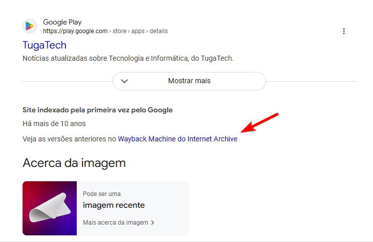 imagem do link dos resultados da google para o internet archive