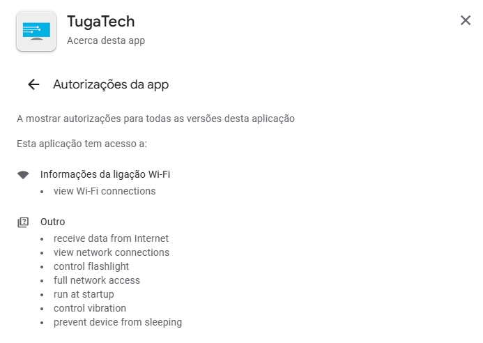 permissões da tugatech android