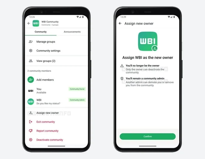 whatsapp com transferência de propriedade das comunidades