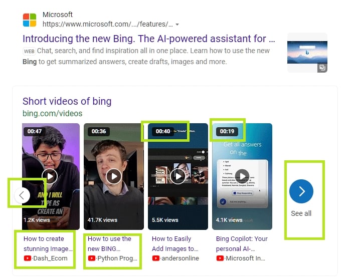 bing com dados adicionais de videos curtos