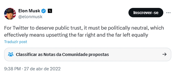 mensagem de elon sobre neutralidade política